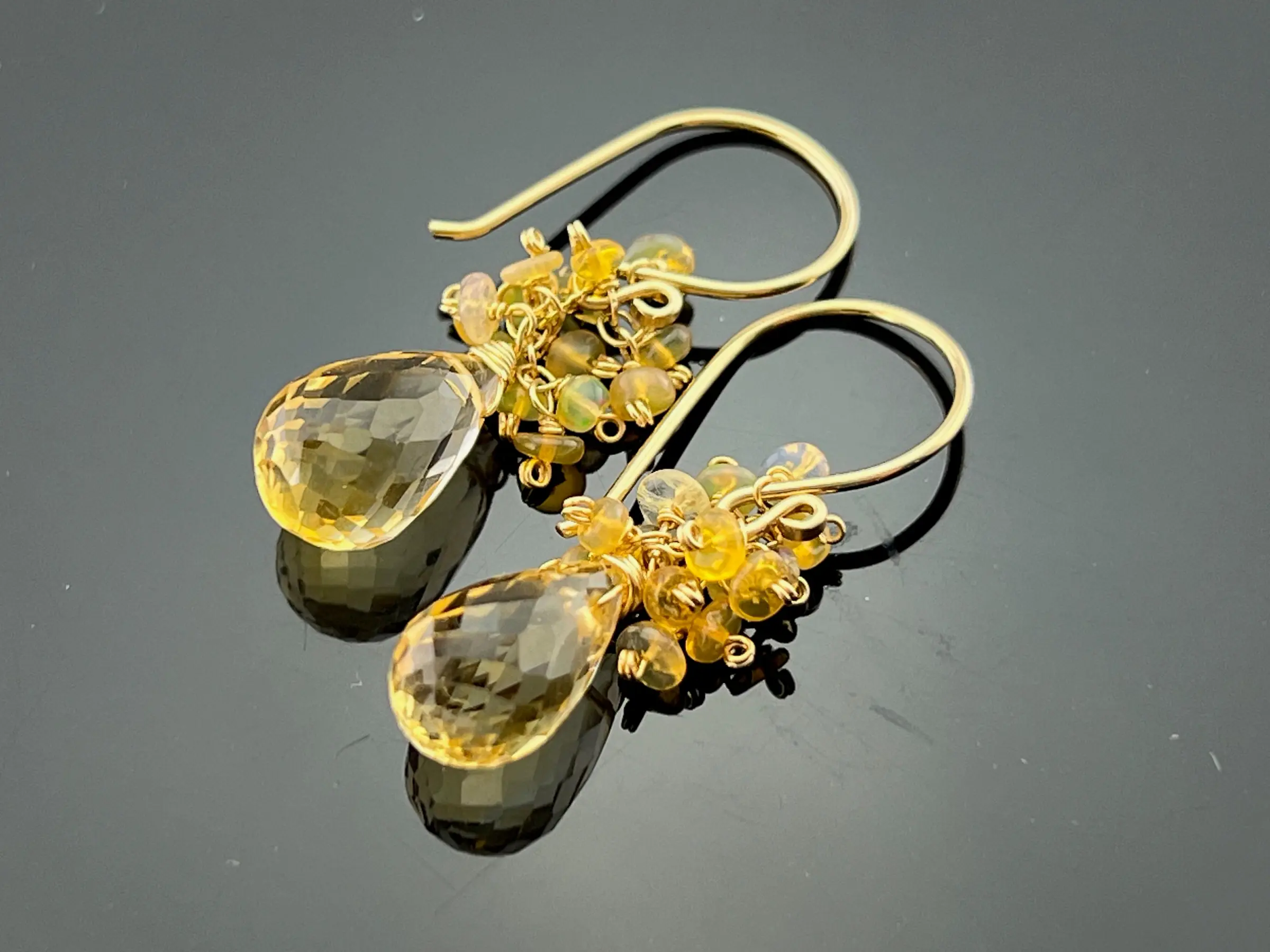 Ethiopian Opal and Citrine Cluster Earrings · 14K Gold Filled · Gemstone Jewelry · October & November Birthstone · Gift for Her