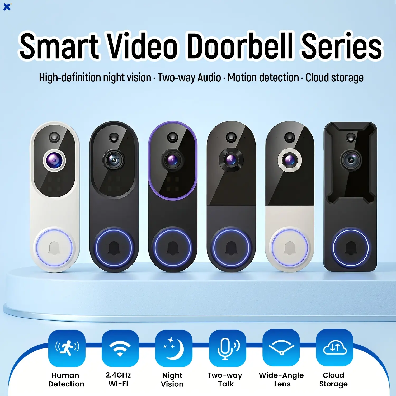 2K Wireless Smart Video Doorbell Camera, 166° Wide Angle Surveillance Cam with 2-Way Audio, AI Human Detection, Clear Night Vision, 2.4G WiFi, Rechargeable Battery Supported & Cloud Storage Available