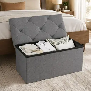 Heavy-Duty Multi-Functional Folding Storage Ottoman with Cushion for Indoor & Outdoor Use, Space-Saving Water-Resistant Bench for Living Room, Bedroom, Patio, Garden - Grey