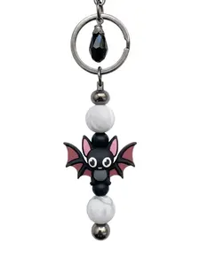 La Luna Blu Handbags Kawaii Black Bat Keychain Backpack Bag Charm - Silicone, Glass, Metal - Punk Goth Creepy Cute Alt Witch