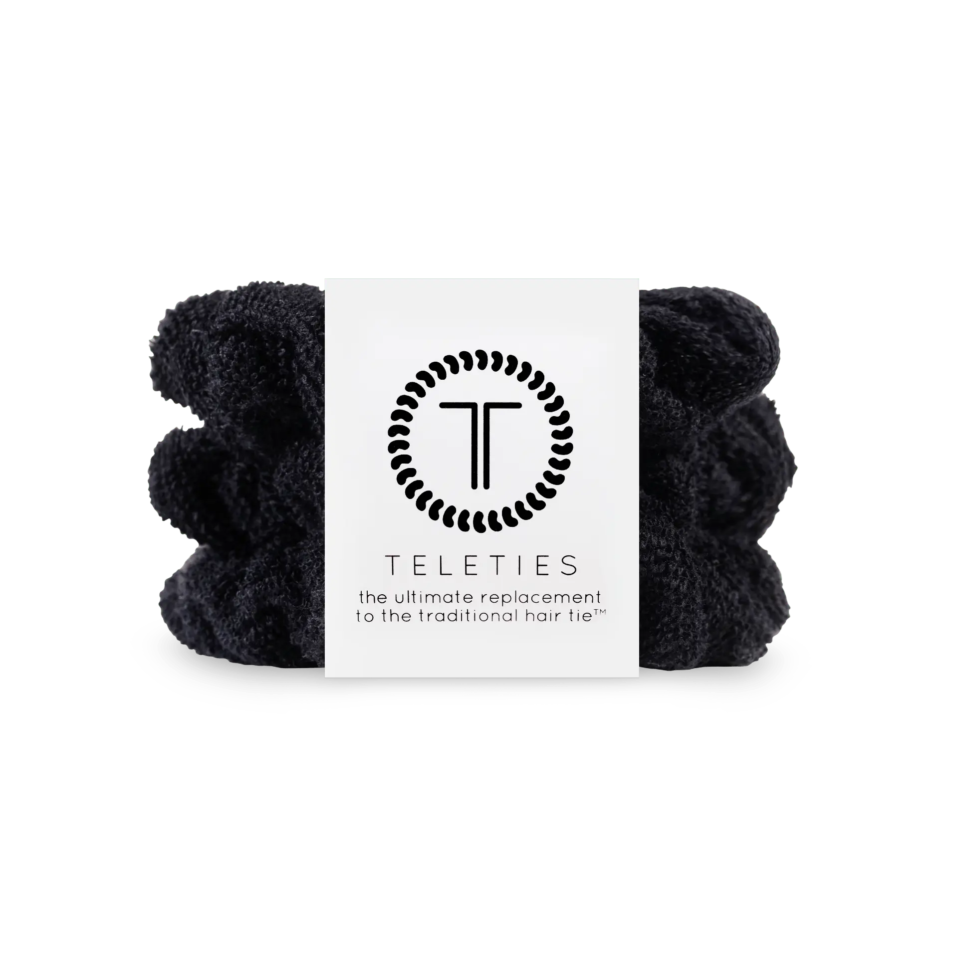 TELETIES - Jet Black - Towel Scrunchies - Pack of Three - Strong Grip - No Rip Style