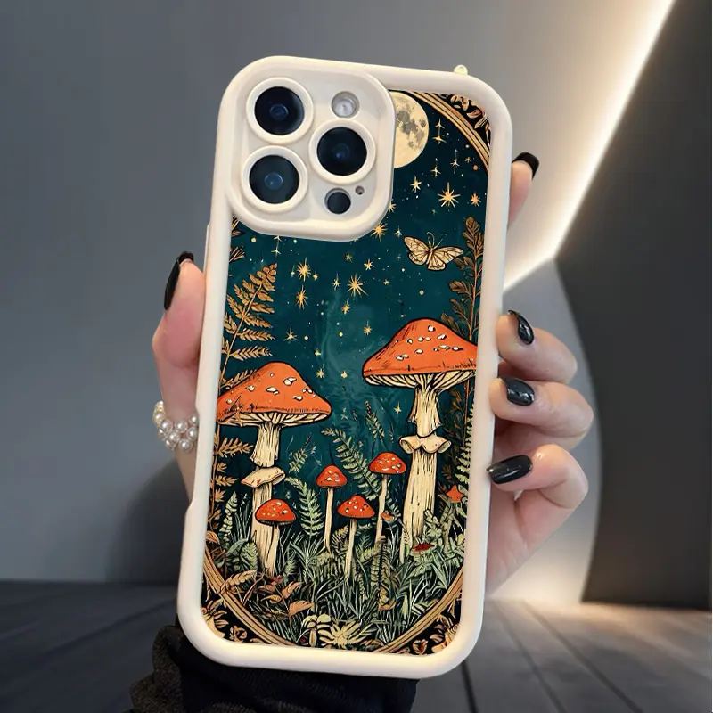Mushroom Night Soft Matte TPU Phone Case, Protective Armor Back Cover with Lens Protection for iPhone 17 Air 16 16e 16 Plus 15 14 13 12 11 Pro Max X XS, Shockproof, Drop-Resistant Durable Silicone Custom Accessory, Iphone 16 Plus