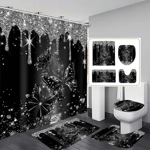 Tassel Butterfly Print Shower Curtain Set with 12 Hooks, Modern Bathroom Divider, Multi-Functional Bath Decor, Perfect Gift