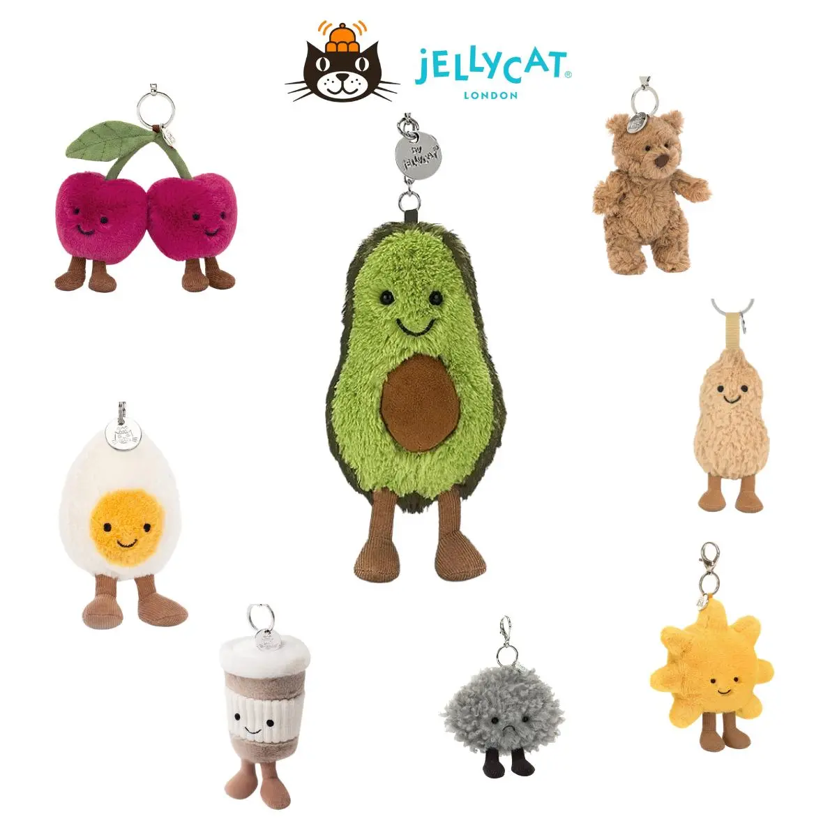 Authentic Jellycat Collectible Keychain - High-Plush Unisex Cartoon Animal/Food Charm, Secure Ring Gift-Ready Pendant for Backpacks, Car Keys