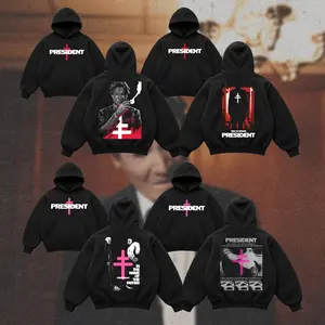 [COLLECTION - HOODIE] President Band Hoodie, Gothic Cross Graphic Hoodie, Dark Religious Deathcore Style Pullover, Vintage Heavyweight Hoodie, Alternative Metal Streetwear, Unisex Hoodie Gift for Metal Fan