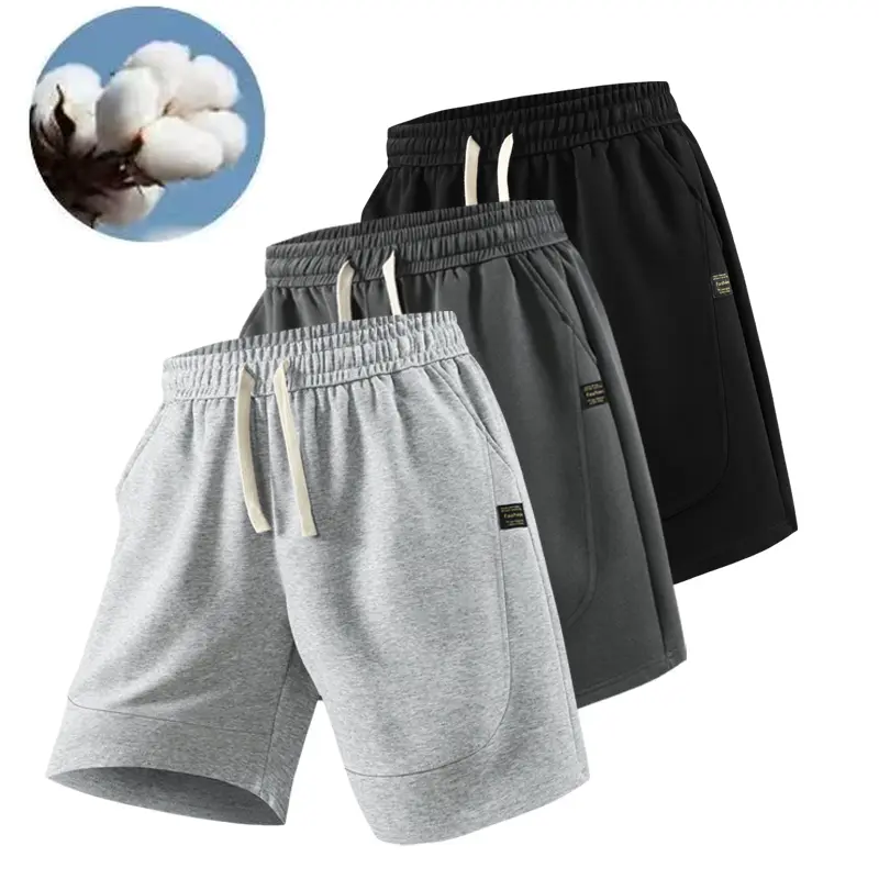 3-Pack Men’s Summer Casual Pure Cotton Shorts – Elastic Waistband with Drawstring, Pockets, Stylish Small Logo Design, Quick-Dry Breathable Fabric, Suitable for Daily Outings, Running, Workouts, and Outdoor Activities.fathersdaygift