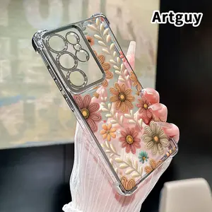 Features Floral Leaf Design Pattern Phone Case Compatible with Samsung Galaxy S23 Ultra S24 Plus S25 S22+ FE Edge Four Corners Air Cushion Anti-drop Silicone Shockproof Cellphone Cover