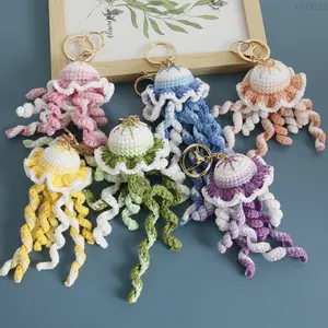 Handmade Crochet Jellyfish Keychain Cute Wool Knitted Marine Creature Bag Charm Novel Fashion Hanging Pendant Portable Decor Ornament For Handbag Car Daily Decoration Gift