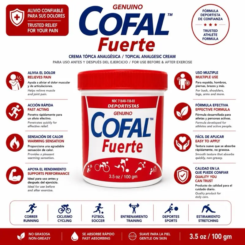 Cofal Fuerte Inflamación Relief Cream, Healthcare Topical Wellness Supplement, 3.5oz
