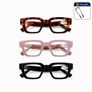 Blue Light Blocking Reading Glasses for Women & Men, HD Clear Lens Readers with UV Protection, Square Frame, Free Anti-Lost Lanyard