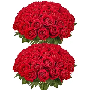 summervibes 60-Pc Real-Looking Red Foam Fake Rose Pack with Stems, Decorative Floral Set for DIY Wedding Bouquets, Home Centerpieces Arrangements