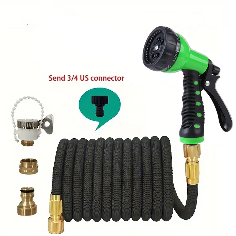 Expandable Garden Rubber Hose 25ft-100ft, Flexible No-Twist Water Pipe, 7 Spray Patterns, 3/4 Brass Connectors, Lightweight & Durable Design, Kink Resistant Kink Free Hose