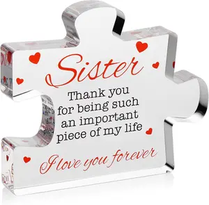 Birthday Gift for Sister - Engraved Acrylic Block Puzzle Present - Cute Paperweight Happy Birthday Gift from Brother