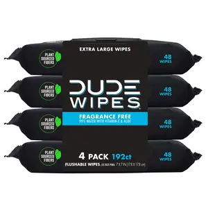 Wipes Unscented XL Flushable Wipes, 4 Flip-Top Packs, 48 Wipes per Pack, 192 Total Wipes