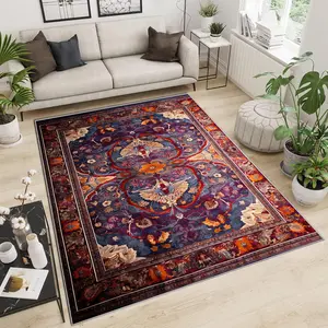Bohemian Ethnic Style Area Rug, Non-slip Soft Floor Mat, Decorative Carpet for Home Living Room Bedroom, Home Decor
