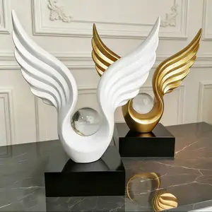 Elegant Winged Crystal Ball Ornament, Modern Minimalist Resin Decorative Piece, Wealth Attraction Symbol, Living Room Study Office Desk Decoration