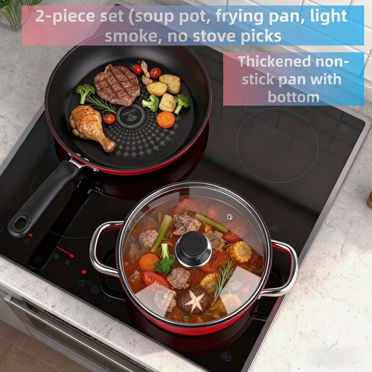 Nonstick Frying Pan & Soup Pot Set - Multi-Functional for Home Cooking, Induction & Gas Compatible   Uncoated High-Purity Cast Iron