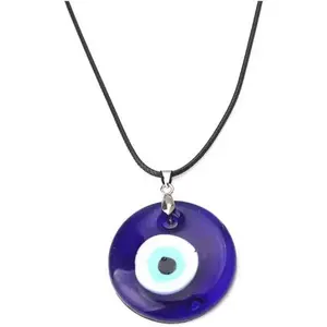 Evil Eye Pendant Necklace Glass Leather Rope Chain Turkish Protect Lucky Necklace for Women Men Modern Versatile Accessories