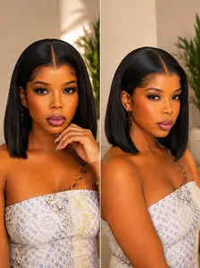100% Human Hair HD Lace Front Bob Wig, 13X4 Full Frontal, M Hairline, 10 Inch Length
