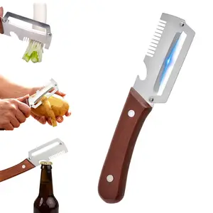 3-in-1 Fruit & Veggie Peeler with Bottle Opener Sharp Stainless Steel Wooden Handle Ergonomic Non-slip Design for Comfortable Grip, Kitchen Gadgets
