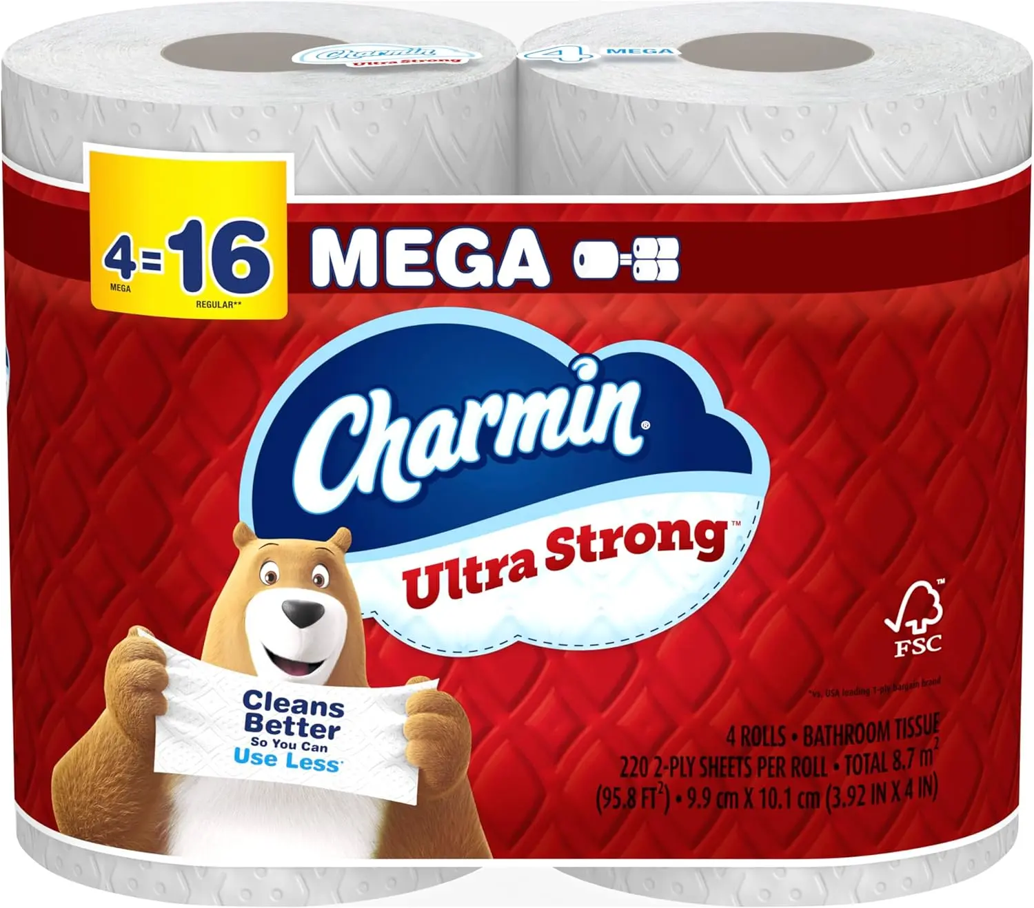 Charmin Ultra Strong Toilet Paper & Wipes - 4 Mega Rolls, 220 Sheets Per Roll