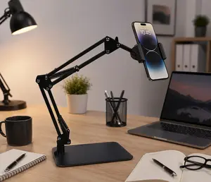 Magnetic Overhead Smartphone Stand - Articulating Arm Stand with Base, 360° Multi-Angle Adjustable, Equipped with Smartphone-Specific Clip