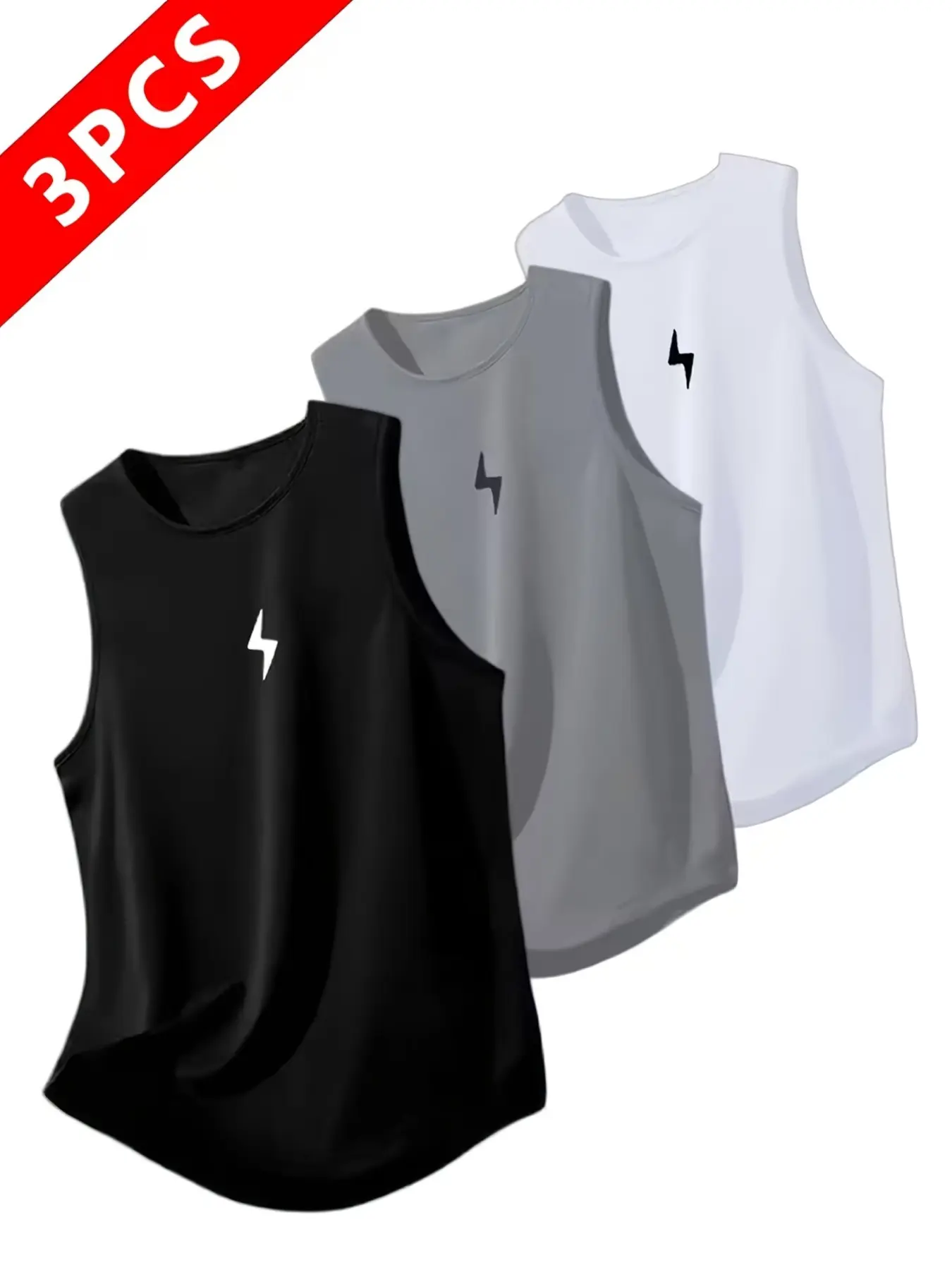Men's Quick-Dry Sweat-Wicking Sleeveless Sports Vest T-Shirt Set, Lightning Symbol Pattern, Breathable Sports Top, Sleeveless Gym Tops, Casual Loose Fit, All Seasons, Athletic Activewear