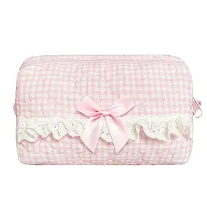 Small Quilted Makeup Bag Touch-up Pouch Coquette Cosmetic Bag for Women Girls