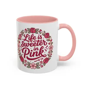 Life Is Sweeter in Pink Floral Coffee Mug — Pink Accent Ceramic Mug
