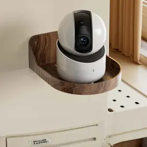 No-Drill Anti-Slip Wood Grain Abs Plastic Camera Stand, Modern Minimalist Half-Circle Wall Mount for Security Cameras and Baby Monitors, with Cable Hole