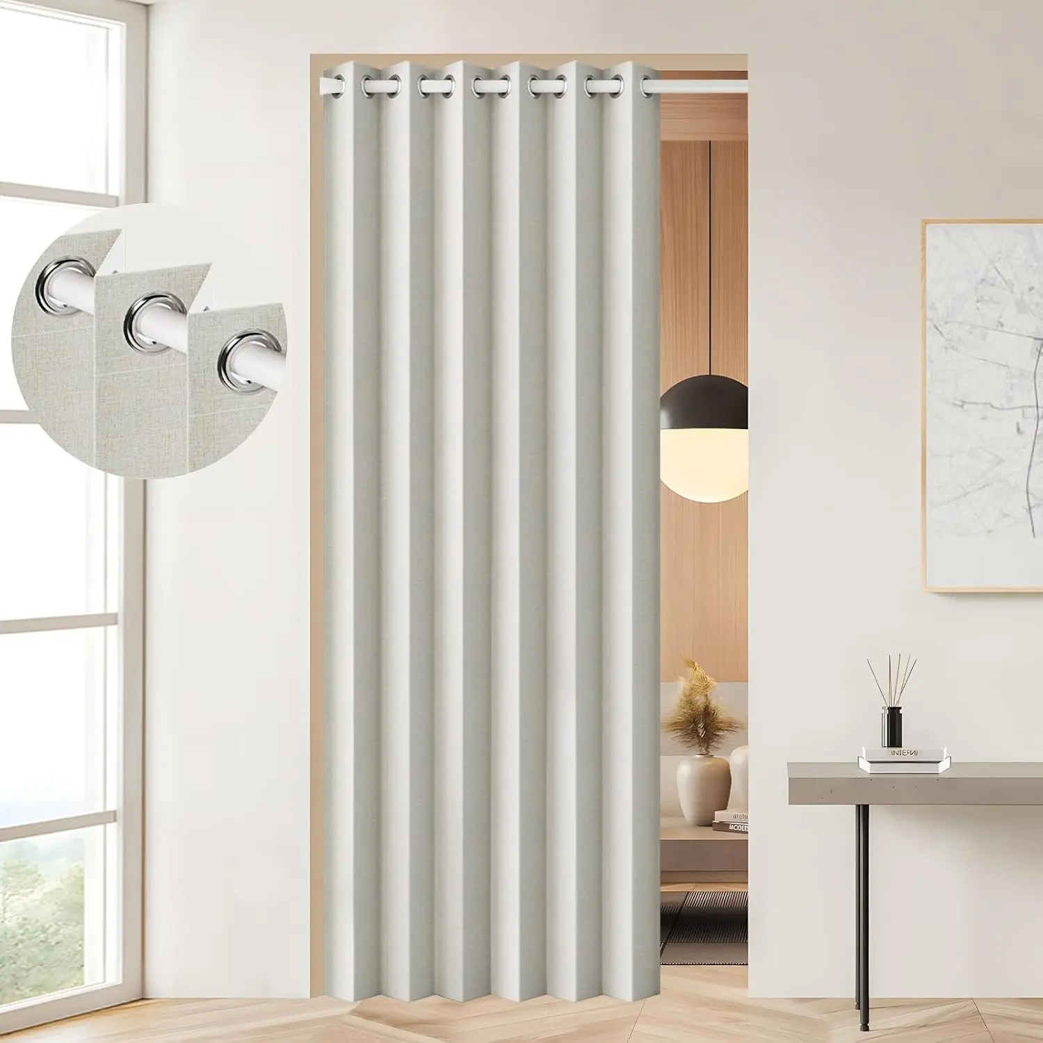 100% Blackout Folding Door for Doorway Pleated Curtains Room Divider Drapes, Accordion Style Closet Curtains for Open Closet, 1 Panel, W45 x L80, Natural