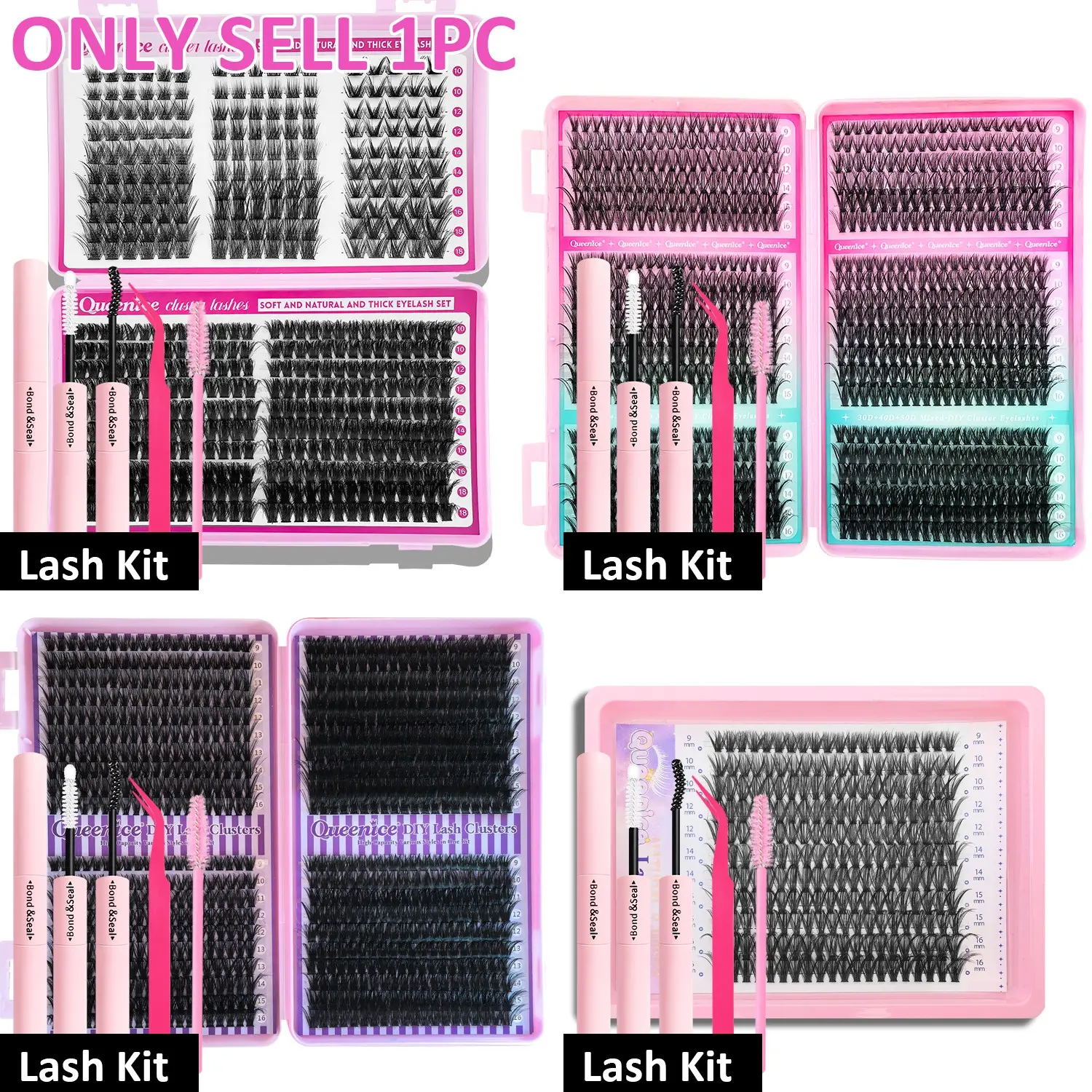 800/450/220 Clusters, Volume Cluster Lashes, Dramatic Volume Eyelash, 30D+40D+50D+60D False Eyelashes, Mixed Lengths 9-16mm, Thick & Fluffy Eyelashes - 3D Stereoscopic Eyes, Suitable for Outdoor Use & Holiday Parties/Ball Makeup, Eyelash Cluster Kit