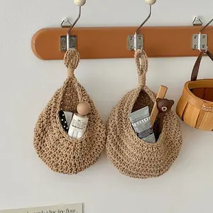 Handmade Cotton Rope Hanging Bag Set, Boho Style Storage Pouches, Wall Mounted Bedside Organizer, Bedroom Organizer, 1 Piece/3 Pieces