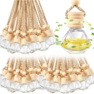 Domensi 200 Pcs Car Diffuser Bottles Air Freshener Bulk, Hanging Empty Glass Perfume Bottles Refillable Air Freshener Pendant Fragrance Vials Ornament Decor with Wooden Caps String(Classic)