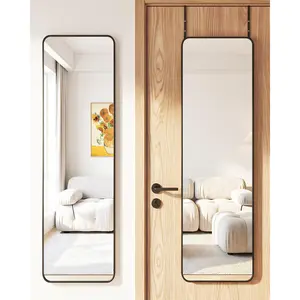 48"x14" Over the Door Mirror, Full Length Mirror Door  with  Metal Frame, Rectangle Wall Mounted  Mirrors for Bedroom, No-Drill Space Saving Dressing Mirrors, Black