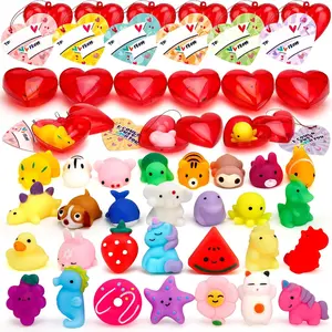 30 Packs Mochi Squishy Toys with Valentine Cards & Heart-Shaped Cases, Kawaii Squishy Toys for Kids Valentines Day Gift Exchange, Classroom Prizes, Party Favors, Stress Relief Fidget Toys