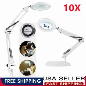 1pc 10X Lighted Magnifying Glass with Light And Stand, 3 Color Modes Stepless Dimmable, 360° Adjustment, with Fixed Fixtures