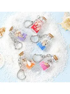 Handmade Sea Shell Drift Bottle Keychain with Starfish and Sand for Women Men Birthday Gift Lucky Wish Bottle Travel Souvenir Beach Themed Accessory Jewelry Charm