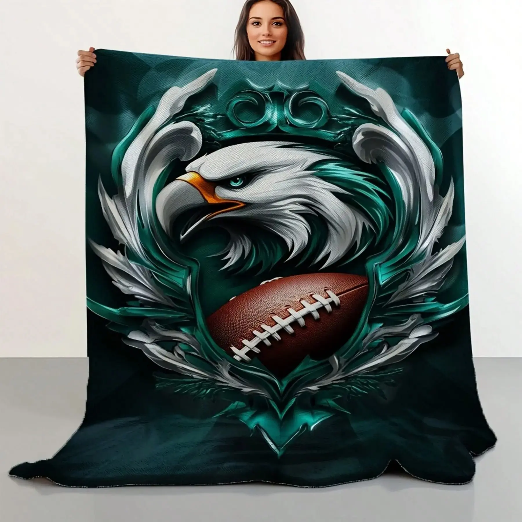 Retro Eagle Football Logo Printed Flannel Blanket - Ultra-soft All-Season Bedding Blanket, Vibrant Retro Sports Design, Ideal Gift for Sports Enthusiasts