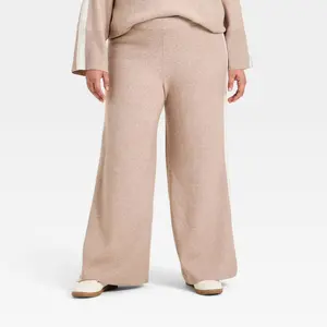 Women's High-Rise Wide Leg Pants - Ava & Viv Taupe 2X