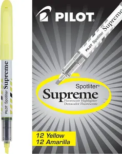 PILOT Spotliter Supreme Fluorescent Highlighters, Chisel Tip, Yellow, 12-Pack (16008)