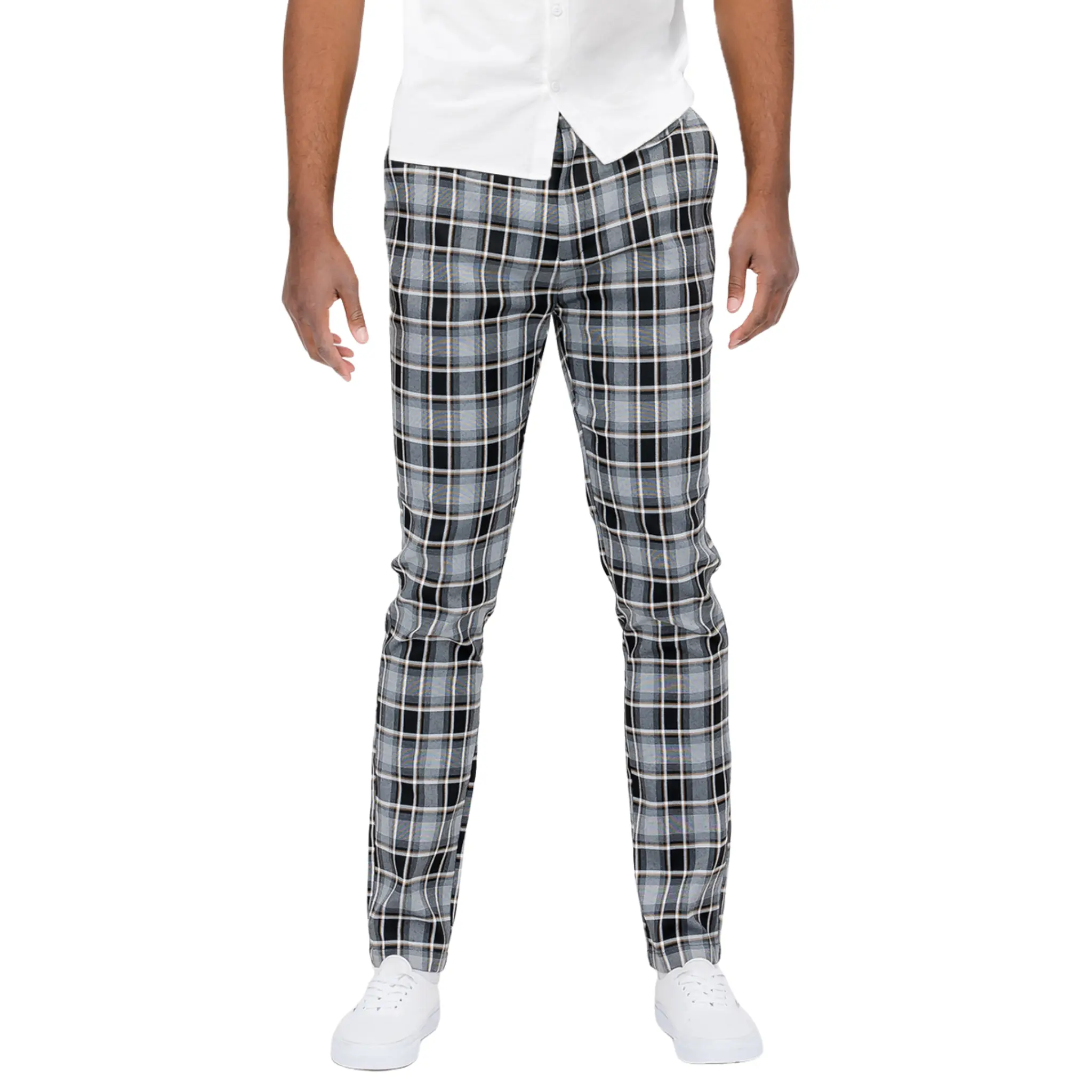 Men's Slim Fit Luxe Plaid Gray Chino Pants