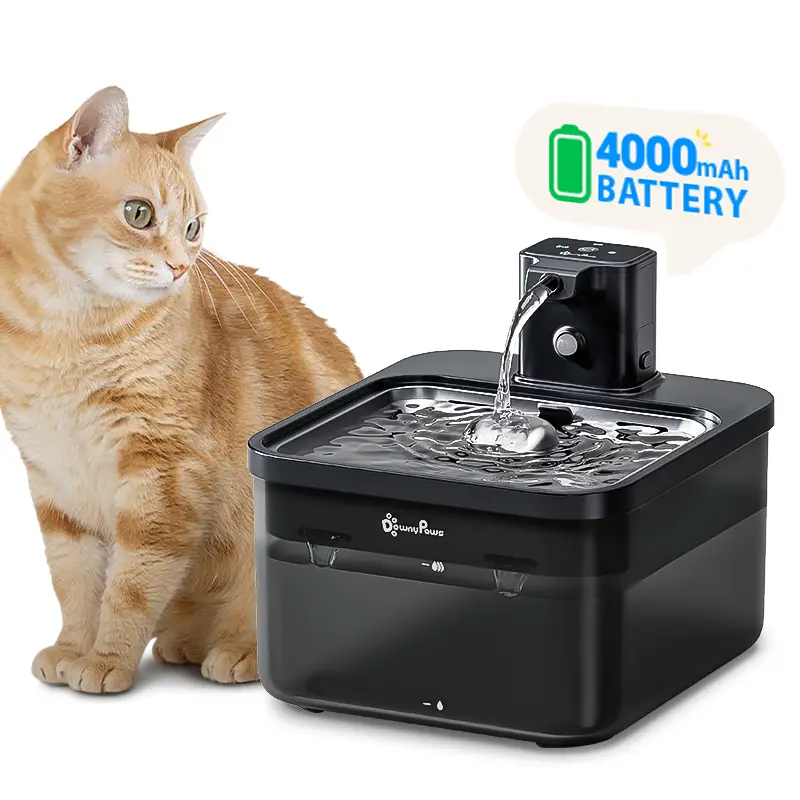 DownyPaws Battery Operated Cat Water Fountain, 84oz/2.5L, Wireless Pet Water Fountain for Cats, Small Dog, Automatic Pet Waterer Fountain, Ultra Quiet