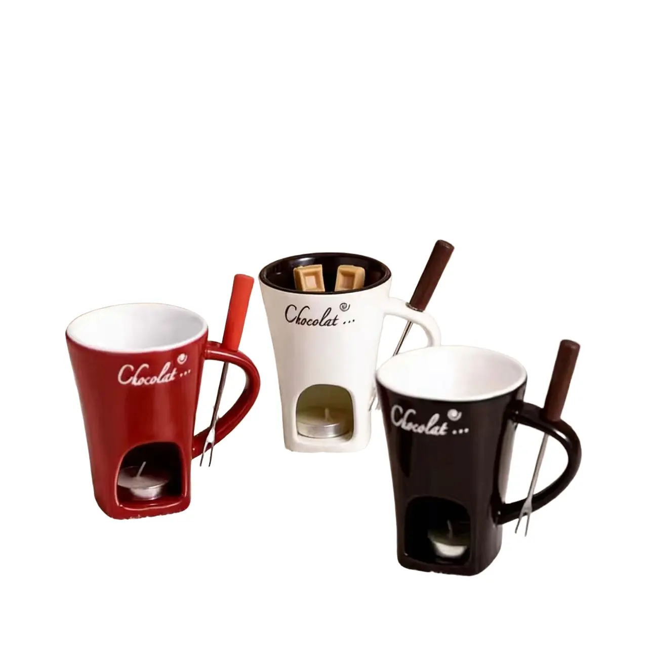 Baking Enthusiast Must-Have! Chocolate Fondue Mug with Fork - Ceramic Melting Cup, Perfect for Kitchen & Gifting, Reusable Washable, Ceramic Mugs