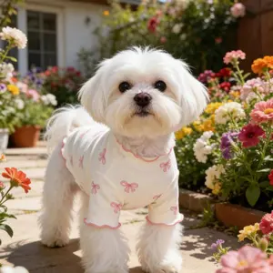 1pc Pet Dog/Cat Clothing, Allover Print With Pink Bow Tie, Breathable & Comfortable Knit Sweater, Suitable For Poodle, Chihuahua, Teddy, Spring/Autumn