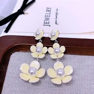 LisiZen Big Floral Earrings with Beads - Ultra Fairy Elegant Earrings New Style Dripping Oil Earrings DZEH5686