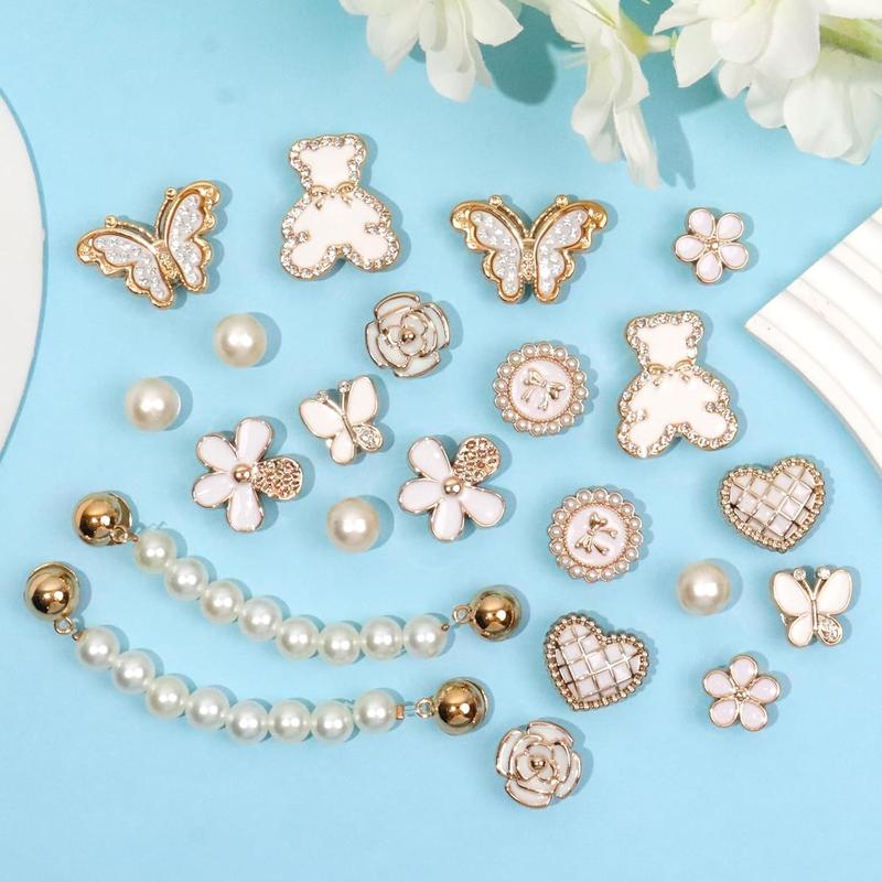 22 Pcs Bling Shoe Charms Chain Accessories for Women Pearl Flower Butterfly Clog Shoe Decoration Charms Rhinestone Shoes Charms Bling Cute Decor for Party Birthday Footwear Bedroom