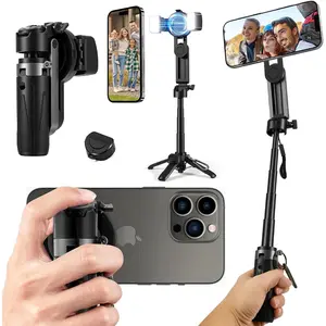 Mini Phone Selfie Stick, 4-in-1 Portable  Selfie Stick for /Android,  Chuck&Clip 2 in 1, with Remote & 2 Fill Light for Photography, Vlogging,