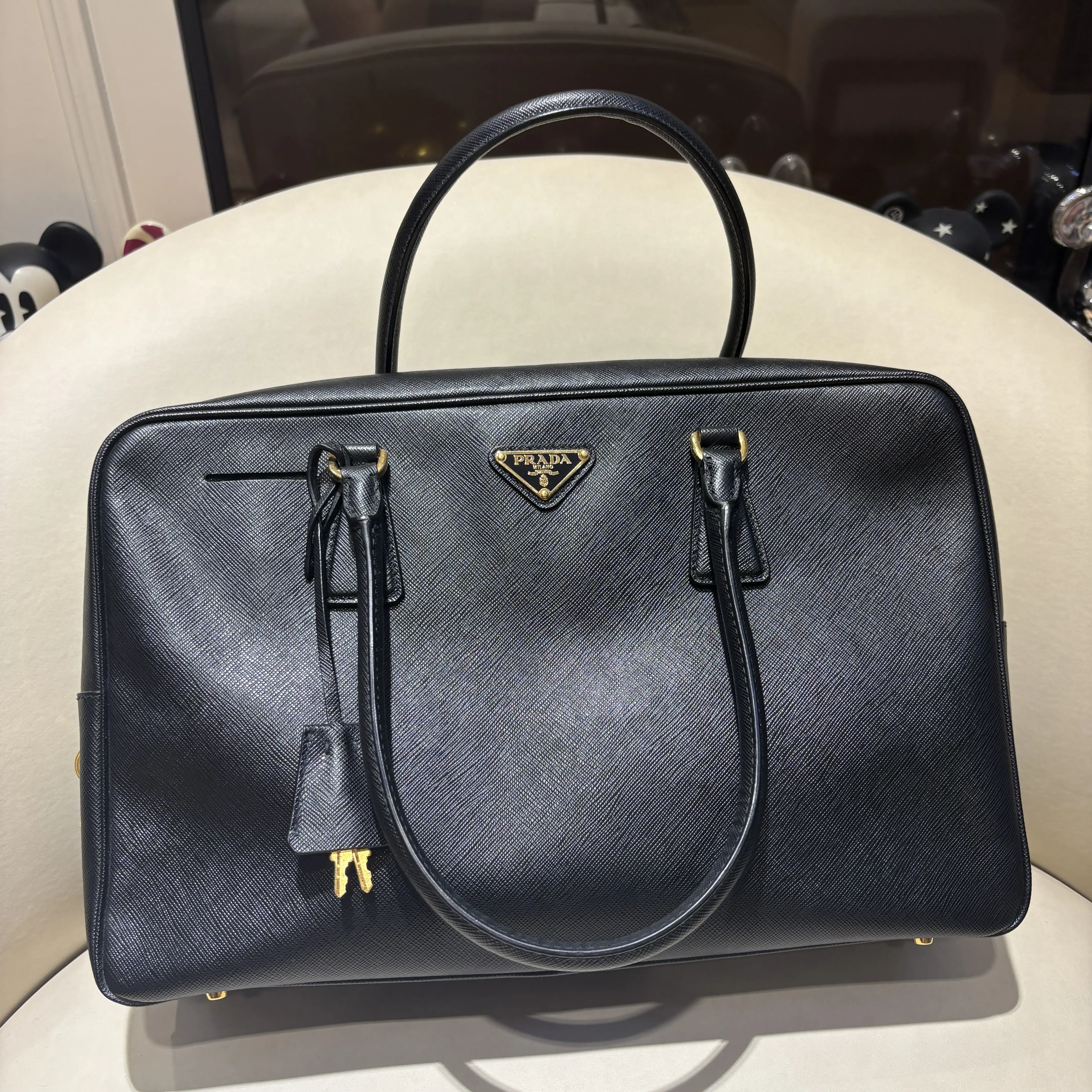 Pre-owned Calfskin Tote Bags Prada Black Saffiano Leather Satchel