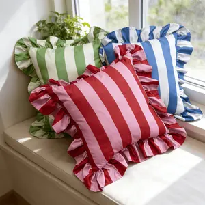 Striped Ruffle Pillow, Soft Comfortable Bedding, Cozy Home Decor, Perfect for Relaxing Nights, Stylish and Plush Design